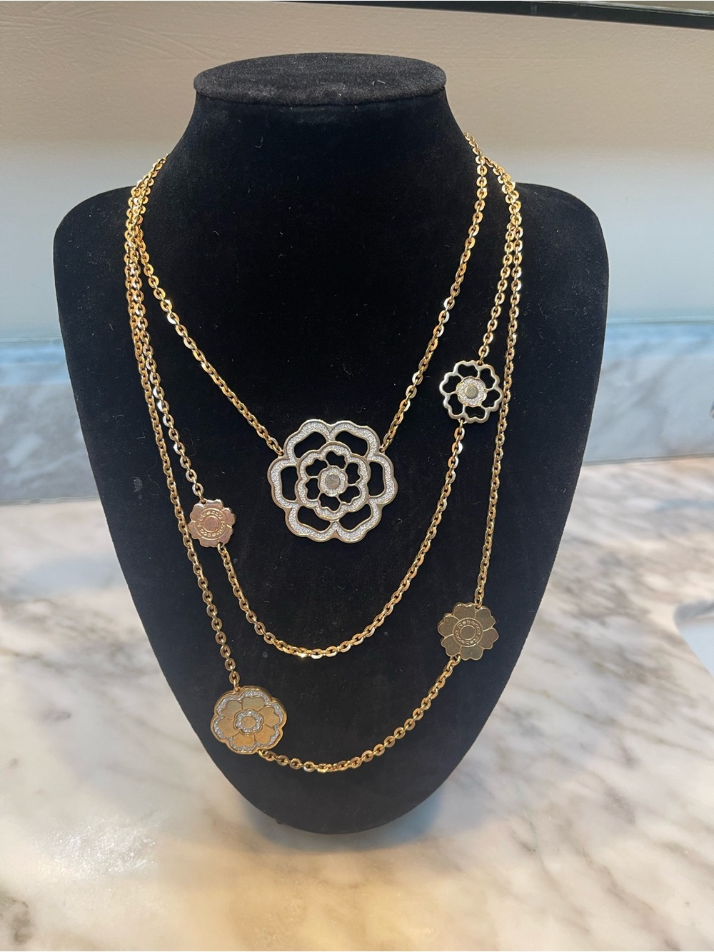 Rebecca Rose Gold Camellia Layered Pendant Necklace